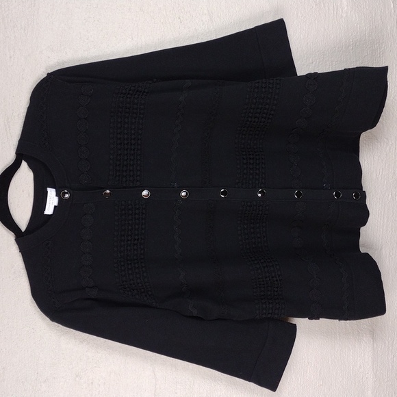 Charter Club Woman Black Crochet Textured Short Sleeve Button Up Cardigan Top - Picture 14 of 14